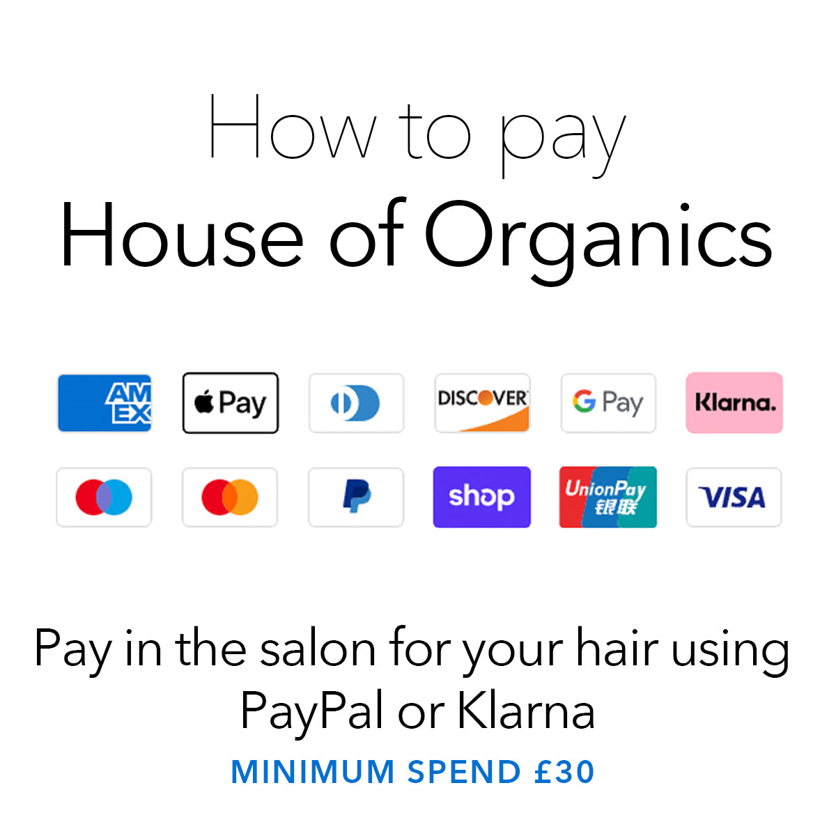 Ways to pay at Samantha Hurrell Hair